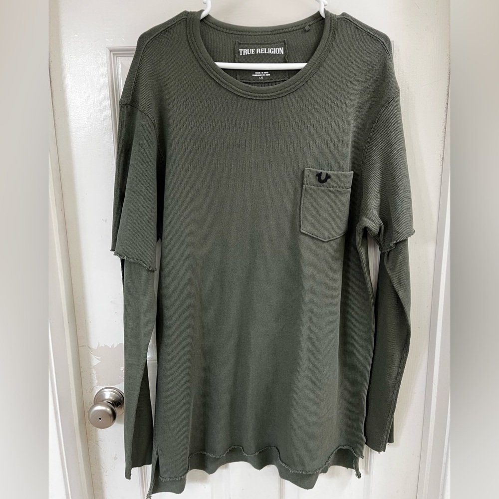 True Religion Long Sleeve Thermal Shirt Men's L Olive
